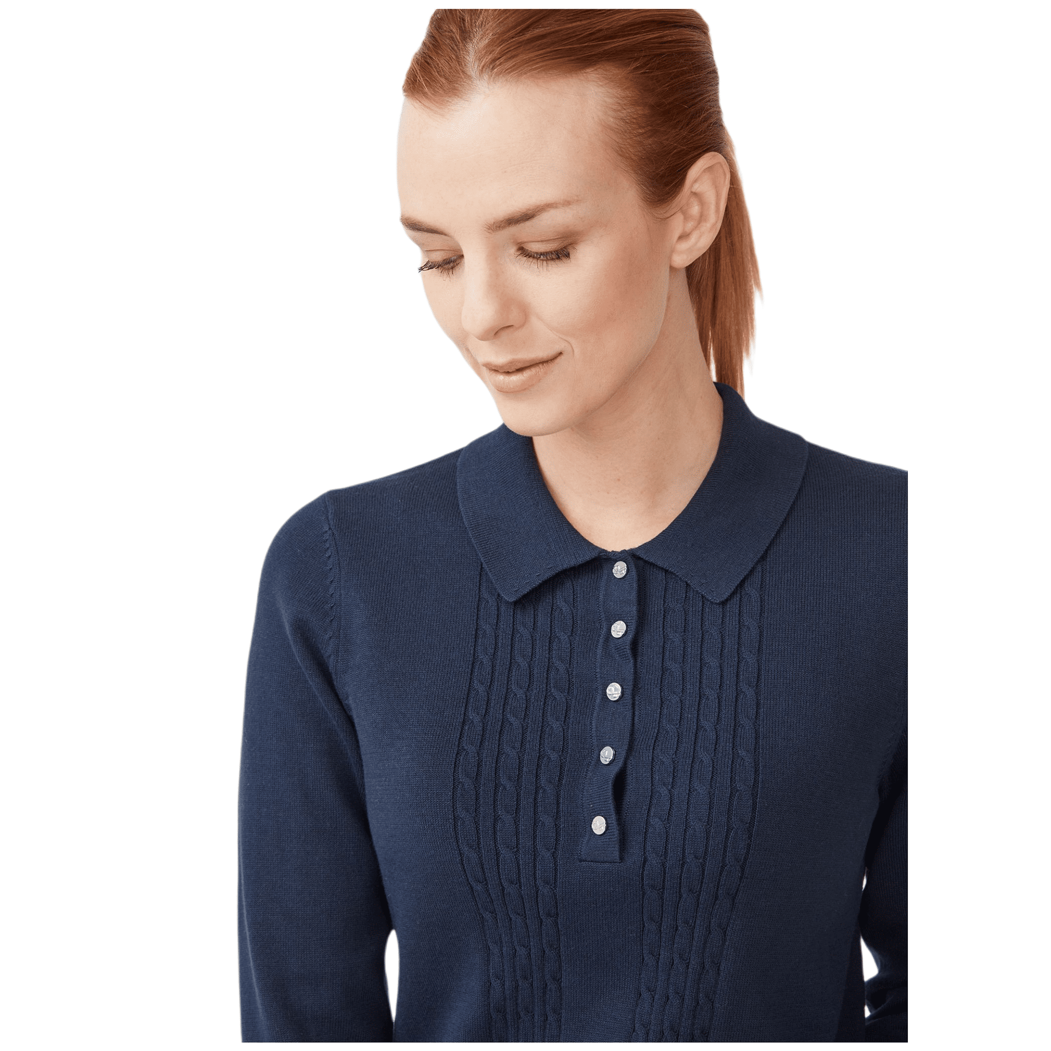 Röhnisch Polo Knitted Langarm Navyblau Damen