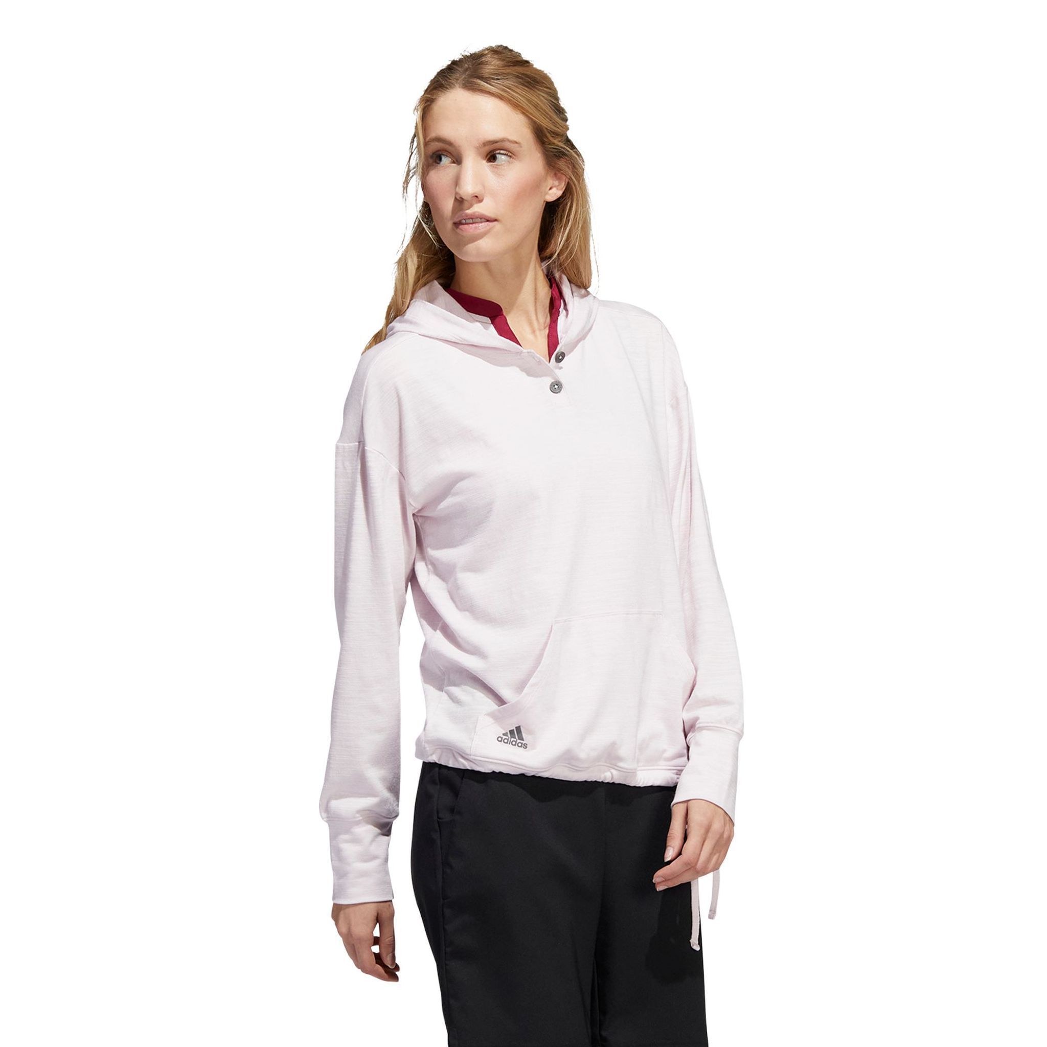 Adidas W Essentials Slub Hoodie Almost Pink/Weiß Damen